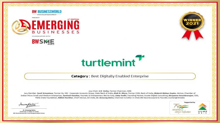 Turtlemint wins “The Best Digitally-Enabled Enterprise” award hosted by BW Businessworld Turtlemint wins “The Best Digitally-Enabled Enterprise” award hosted by BW Businessworld